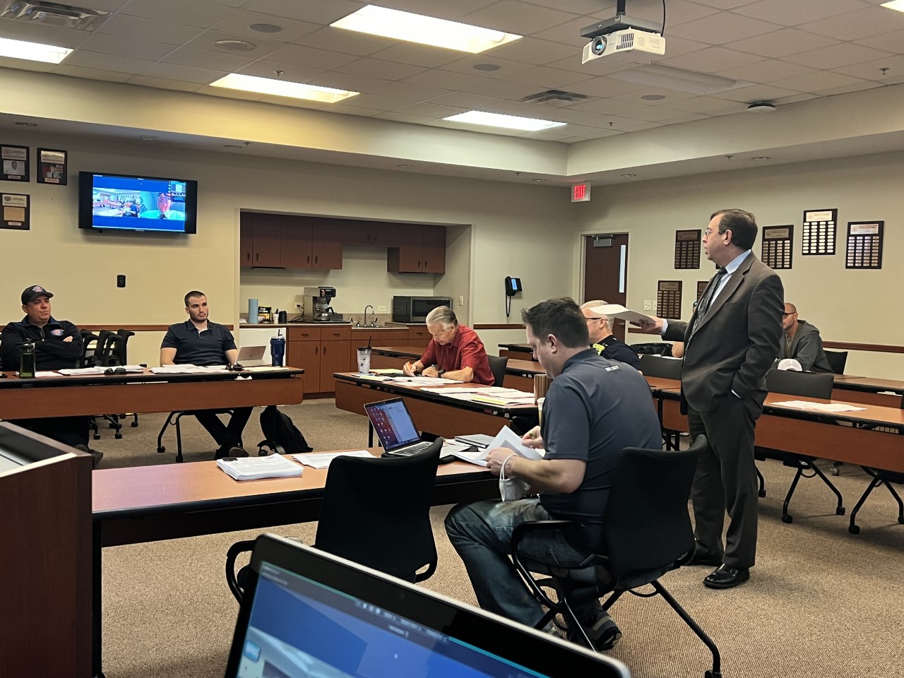 The Board of Trustees received the 175 Audit Report from Mr. Richard Cristini. Pictured here is Attorney Adam Levinson discussing the findings and options. To view the report click on the following link: <a href='http://www.bbffp.org/docs/announcements/PremiumTaxMoneyReport.pdf#zoom=100' class='lnkSlider' target='_blank'>175 Audit Report</a>.