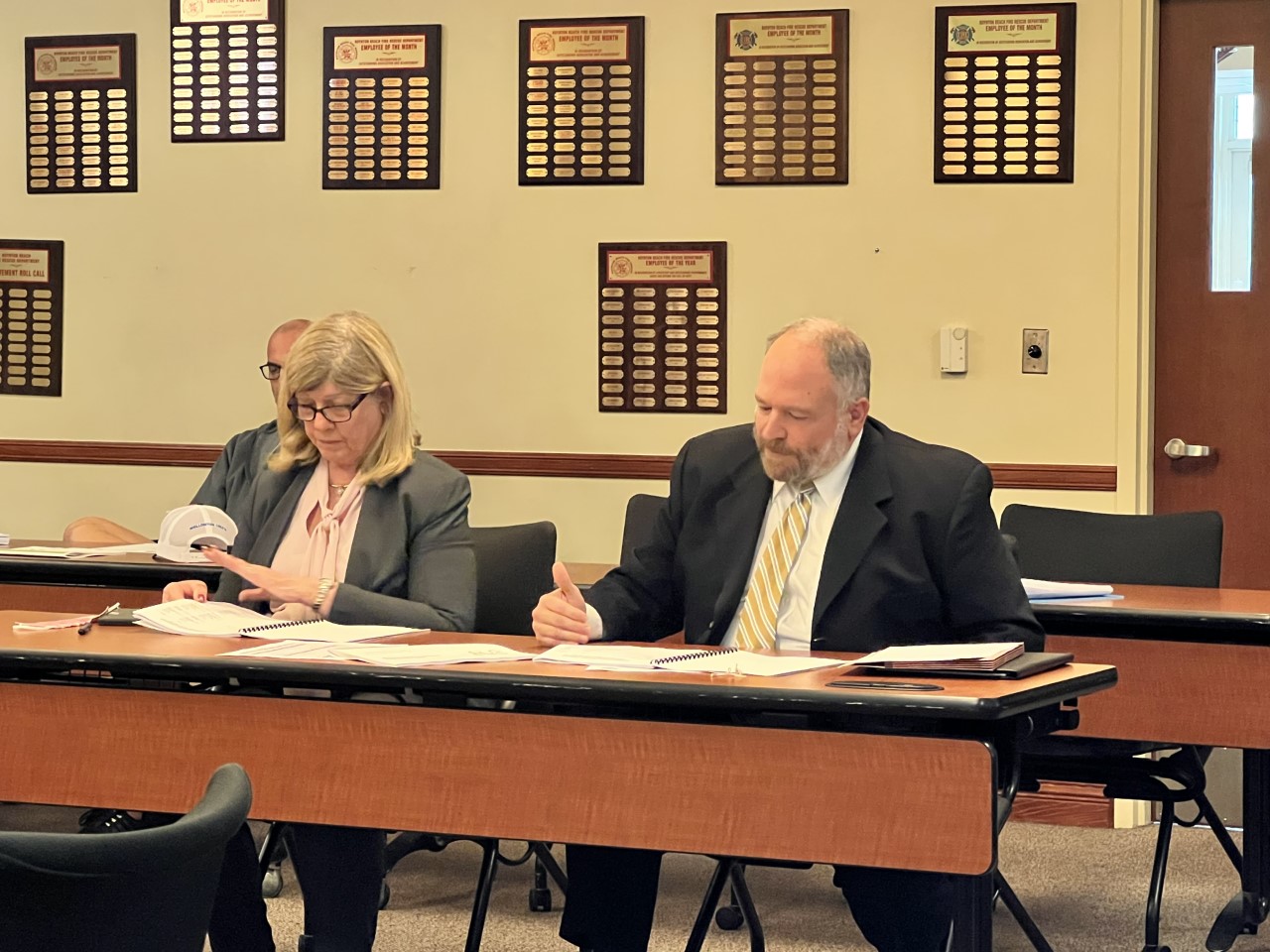 The Board of Trustees received the annual financial statements from its independent auditor. Pictured here are:  Mr. Chuck Landers and Ms. Jeanine Bittinger of Saltmarsh, Cleaveland & Gund who provided the report to the Board. This report and other disclosures may be viewed by clicking the following link:  <a href='http://bbffp.org/modules/stateDocs/index.asp' class='lnkSlider' target='_blank'>Disclosure Page</a>. Scroll to the bottom of the page and click the button to view the Reports.